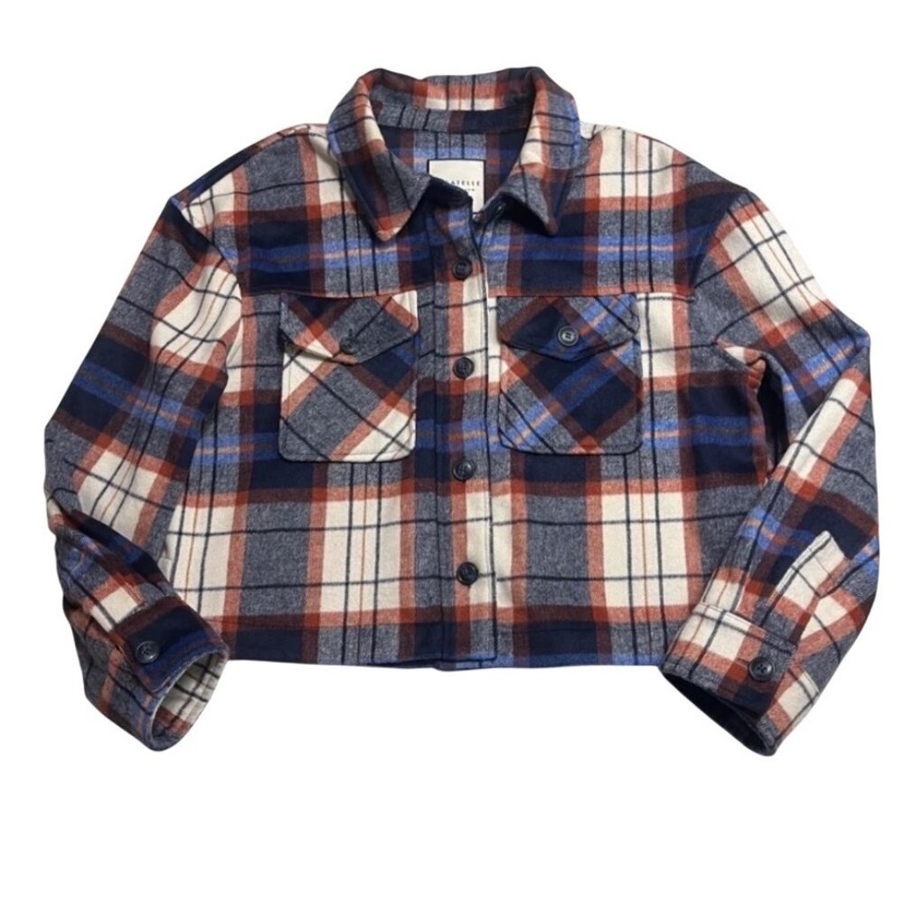 Bagatelle Collection M New York Plaid Cropped Button Down Shacket Wool Blend